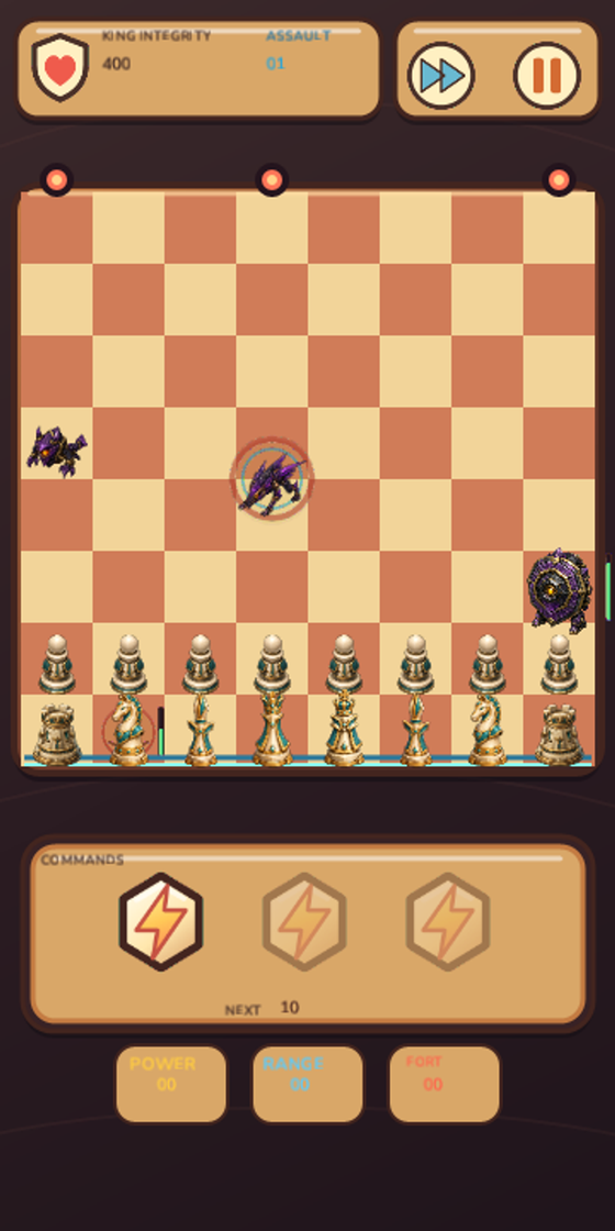 Busy Gambit Guard battle with routed enemies and chess defenders