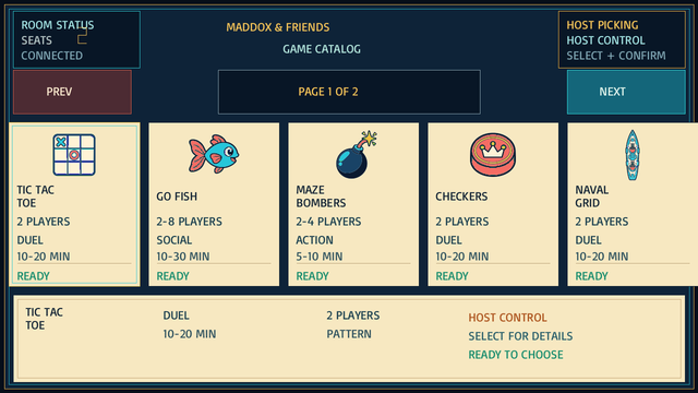 Maddox and Friends catalog showing five ready games